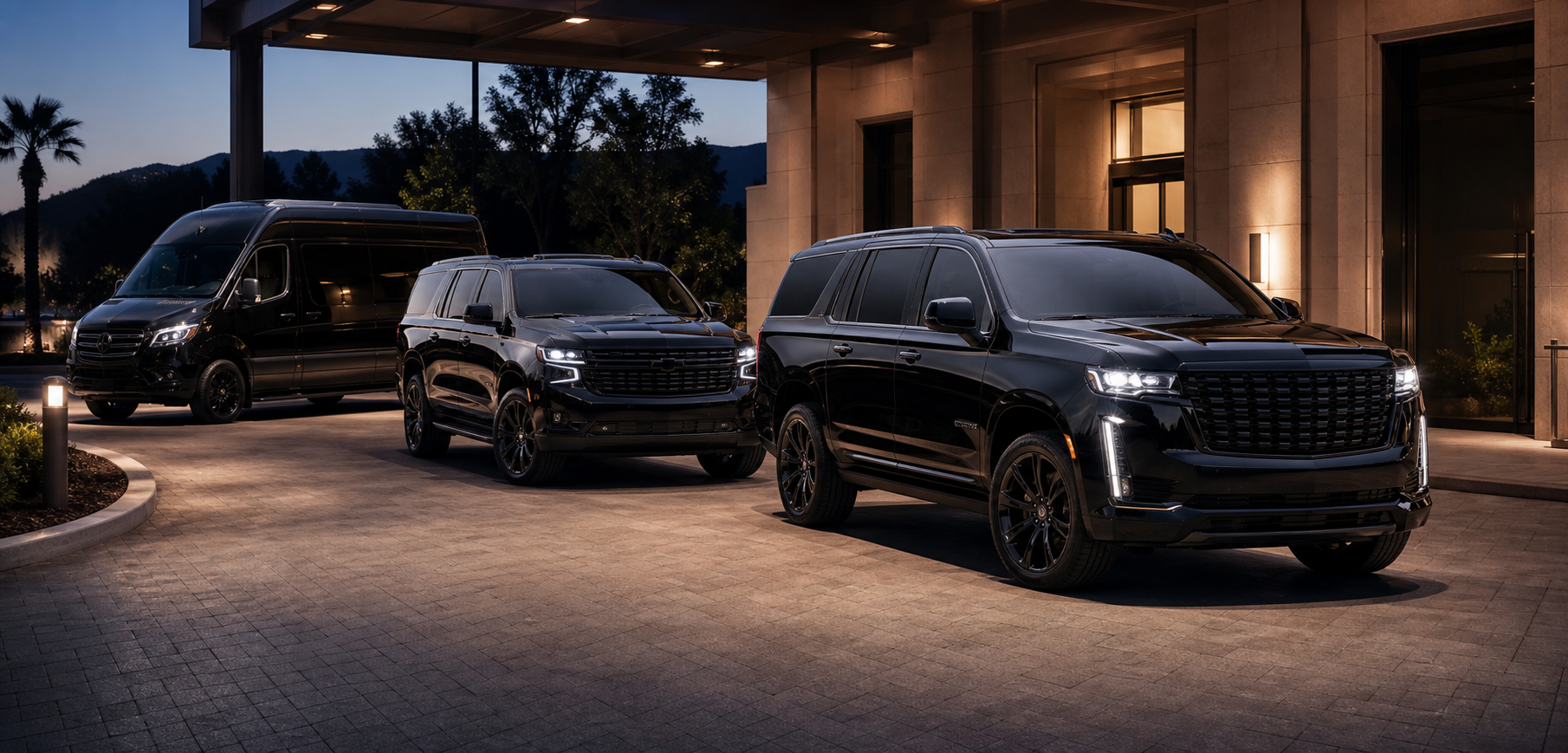luxulimo fleet of black luxury SUVs and Sprinter van